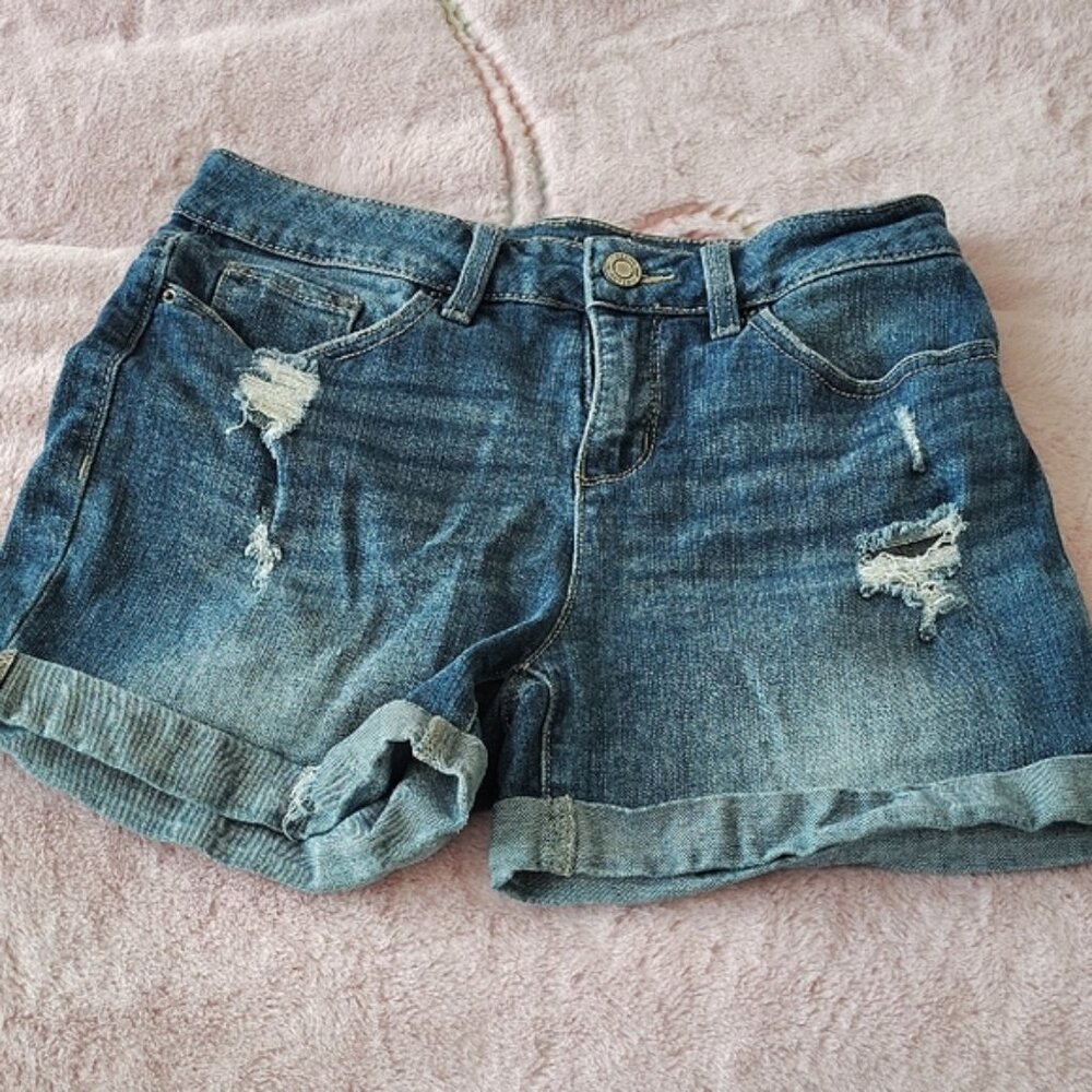 Time and Tru Blue Distressed Jean Shorts